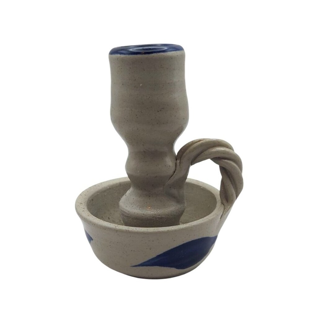 Williamsburg Pottery Handmade Salt Glazed Taper Candle Holder Twisted Handle USA